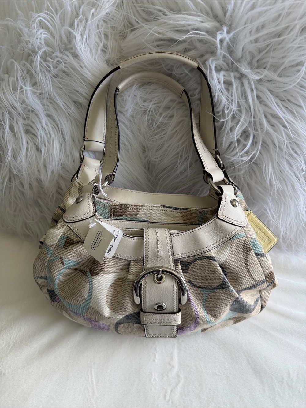 Coach Cream Multicolor Signature Canvas Shoulder Bag
